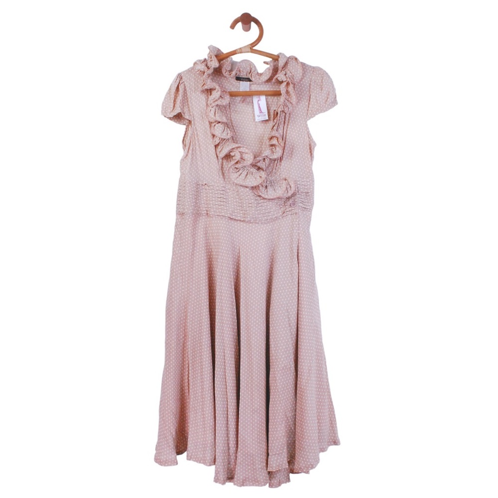 NWT 50s Retro Rockabilly Dusty Pink Polka Dot Ruffle Coquette Boho Wrap Dress
